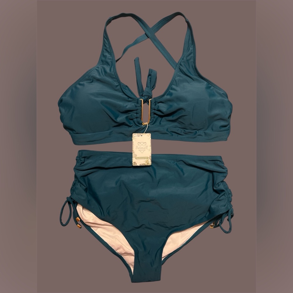 NWT Crisscross Bikini Set with Gold Accent Adjustable straps Tie back Party sexy - Picture 3 of 15